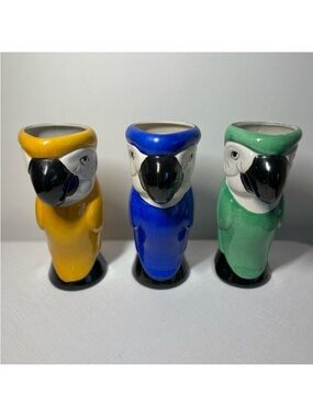 Colorful Parrot Ceramic Mugs or Vases. Set of three. Tiki decor